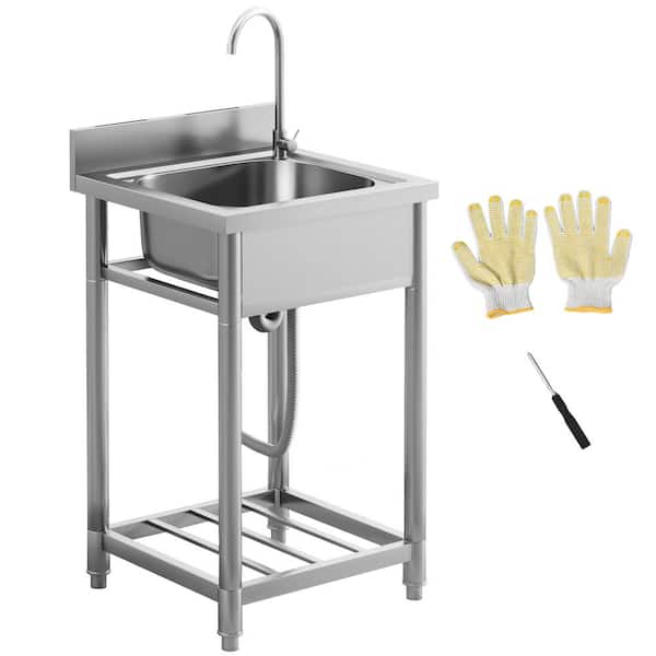 21.7 in. Stainless Steel 1-Compartment Commercial Kitchen Sink with Hot & Cold Faucet, Adjustable Legs and Undershelf