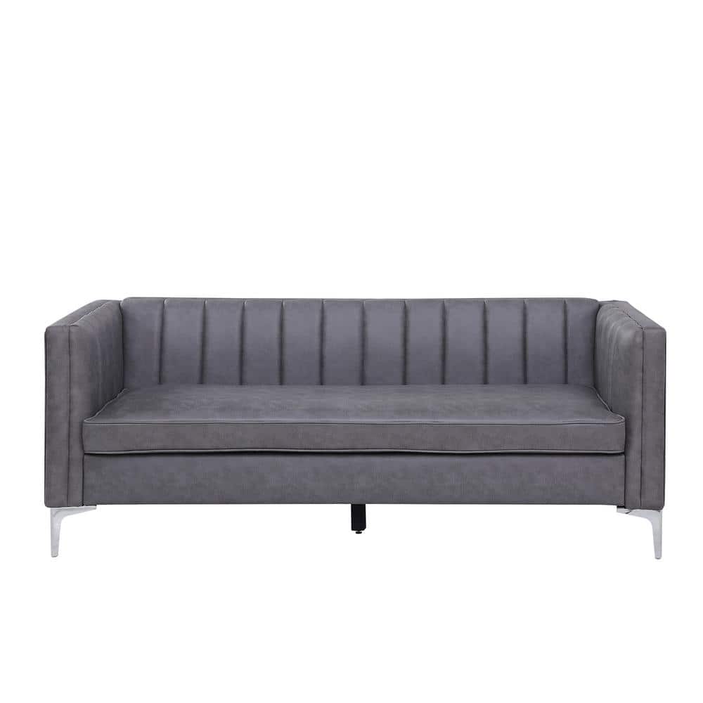 Morden Fort Minimalist Couch 77 in. Channel Tufted Arm Faux