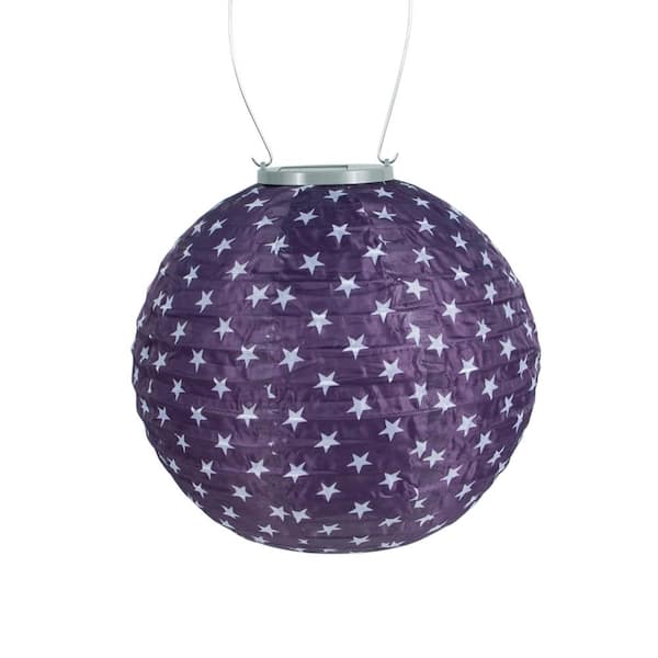 ALLSOP Glow 10 in. Blue with White Stars Round Integrated LED Hanging Outdoor Nylon Solar Lantern