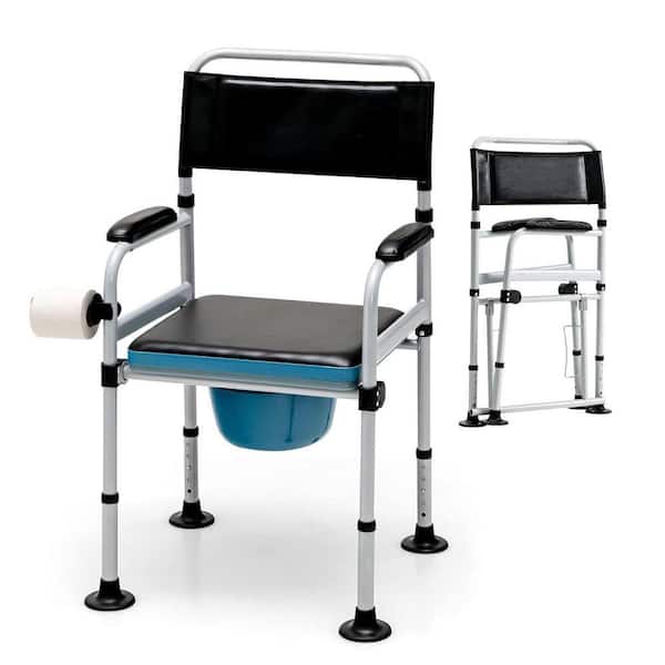 23 in. x 31 in. Folding Bedside Commode Chair with Elevated Toilet Seat for Seniors Elderly Disabled