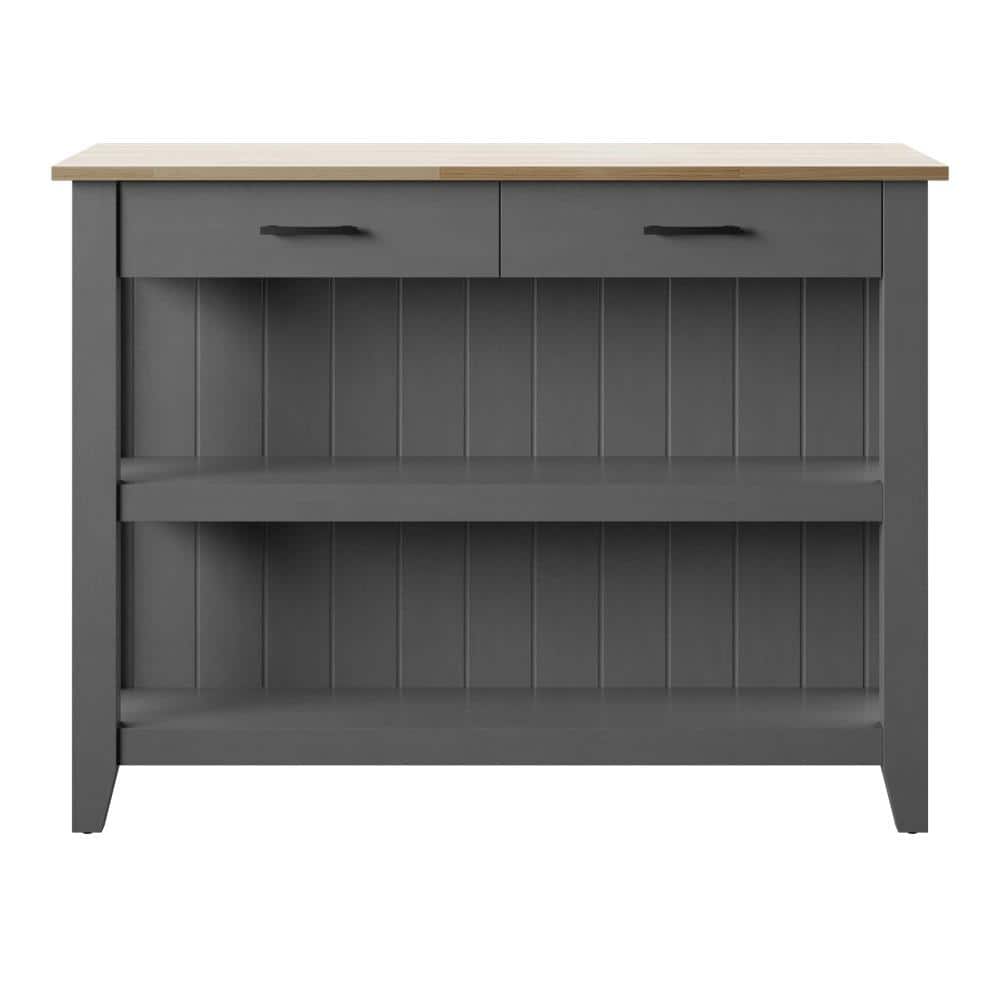 Antique Gray Modern Farmhouse Kitchen Island with Open Shelves
