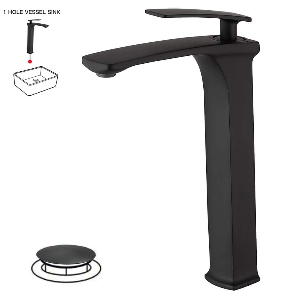 Matte Black Single Handle Vessel Sink Faucet with Drain Assembly