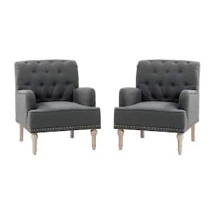 Leobarda Classic Traditional Charcoal Tufted Armchair with Nailhead Trim and Solid Wood Legs (Set of 2)