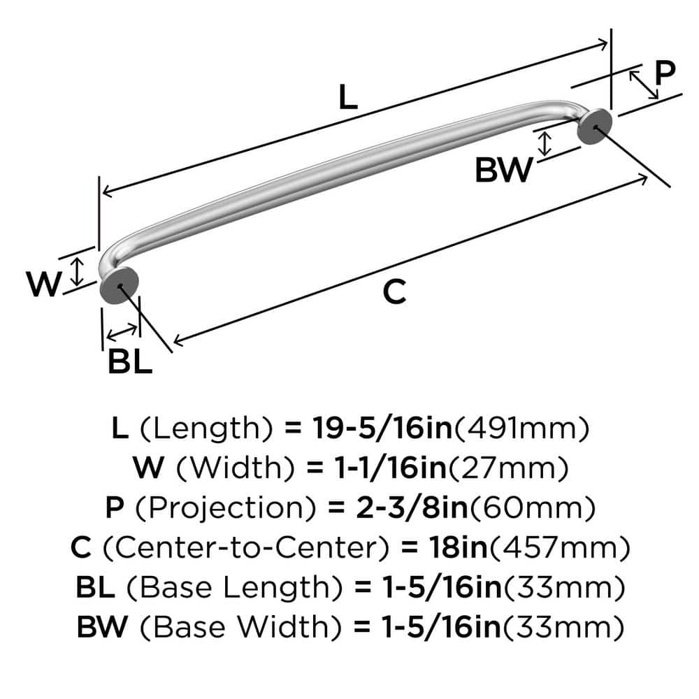 Polished Chrome 19'' Appliance Pull with Mounting Hardware