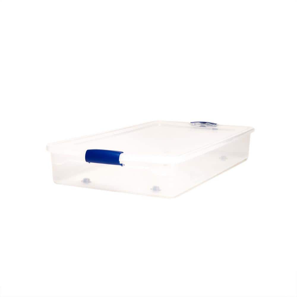 Plastic Storage Tote with Latches Set of 2 Homz 60 Qt Clear/Blue 