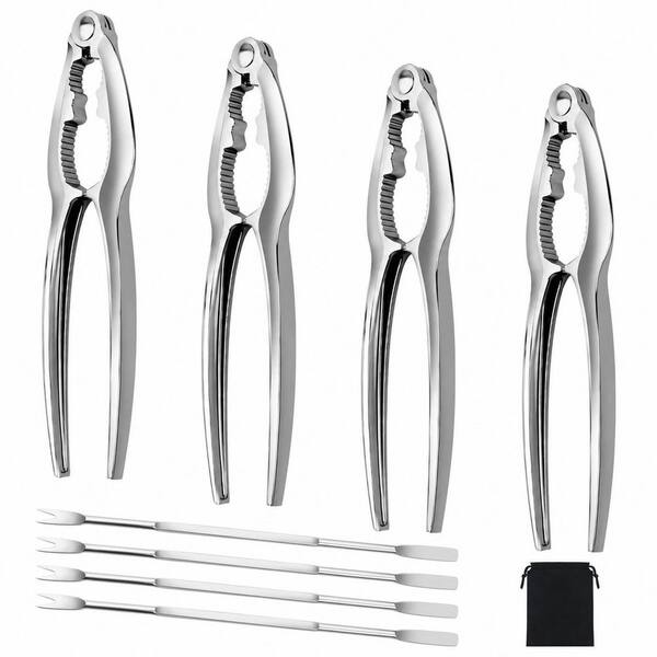 8-Piece Zinc Alloy Seafood Tools Set Crab Crackers Nut Crackers Crab Forks Polished Surface High Hardness Ergonomic