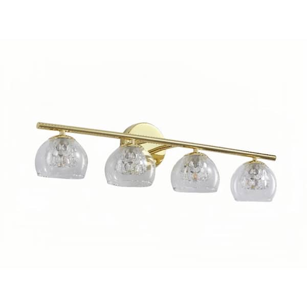 MODERN HABITAT Hewi Collection 27 in. 4 Light Satin Brass Vanity Light with Clear Glass Shade