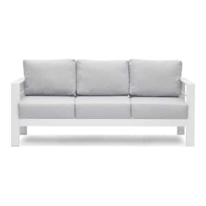 White Aluminum Outdoor Couch Sofa with Light Gray Cushions 3-Seats