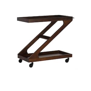 Zuni Z Walnut Brown Bar Cart with 2-Shelves and Casters