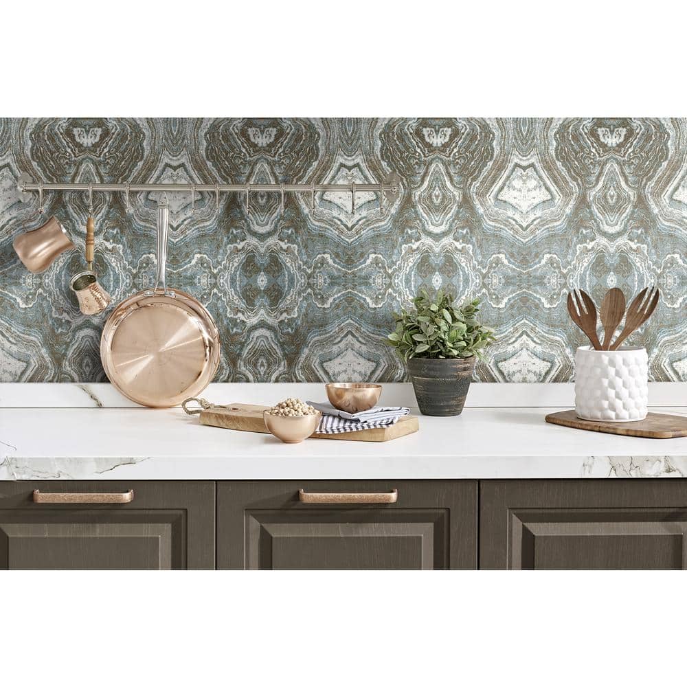 Patina Blue and Brown Geometric Peel and Stick Wallpaper