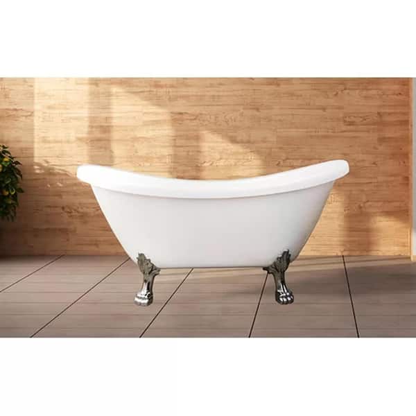 castellousa Daphne 59.05 in. x 28.34 in. Freestanding Soaking Acrylic Clawfoot Bathtub With Center Drain And Brushed Nickel Feet