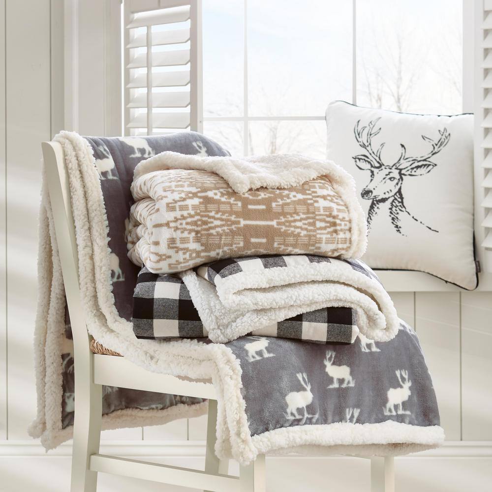 Elk Stance Gray Reversible Sherpa Fleece Throw Blanket