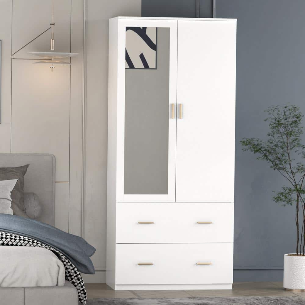 White Bedroom Armoire with 2-Drawers and 5-Shelves 31.5 in. L x 16.4 in. W x 72.0 in. H - thumbnail 5