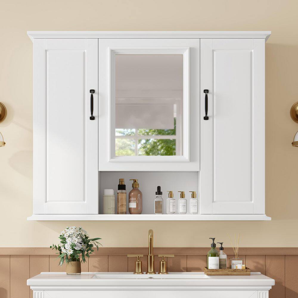 White 36 in. W x 28.5 in. H Rectangular Wood Medicine Cabinet with
