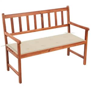 2-Person Wood Outdoor Bench with Cream Cushion in Solid Acacia Wood