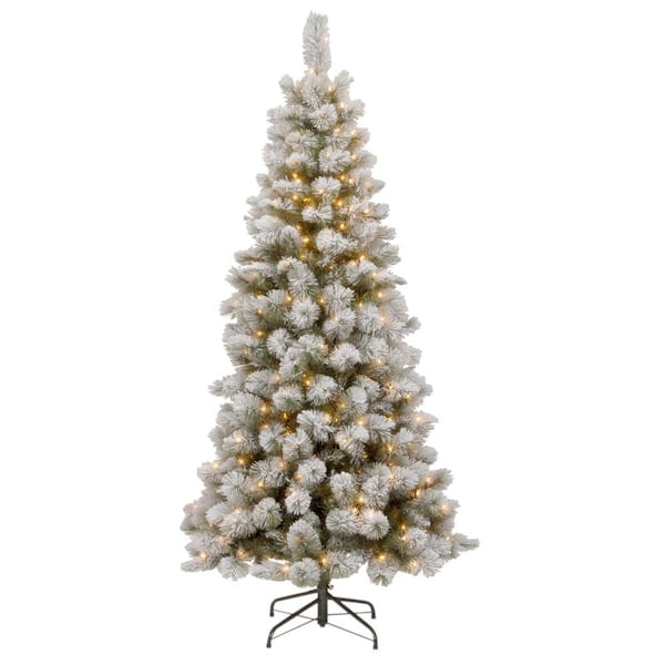 National Tree Company 7.5 ft. Snowy Bristle Pine Slim Pine Artificial Christmas Tree with Clear Lights