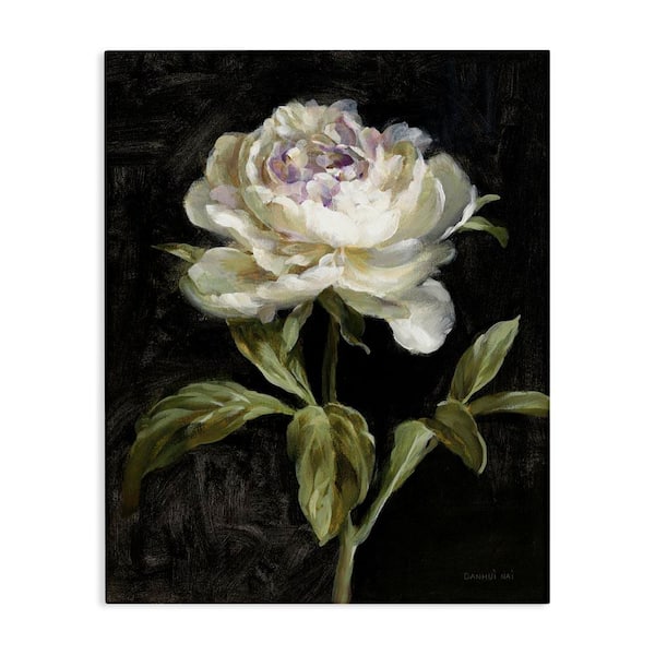 Peony on Black by Danhui Nai Unframed Nature Graphic Art Print 48 in. x 36 in.