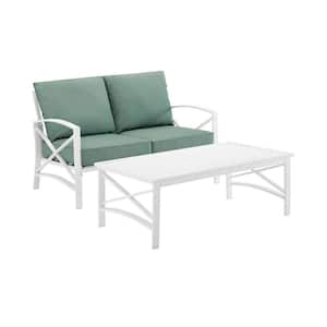 Kaplan White 2-Piece Metal Patio Conversation Set with Mist Cushions