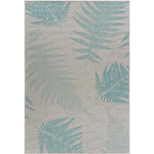 Botanical Teal / Cream 7 ft. 10 in. x 9 ft. 10 in. Fallen Fern Polypropylene Indoor/Outdoor Area Rug