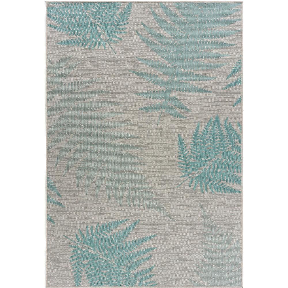 Botanical Teal / Cream 7 ft. 10 in. x 9 ft. 10 in. Fallen Fern Polypropylen