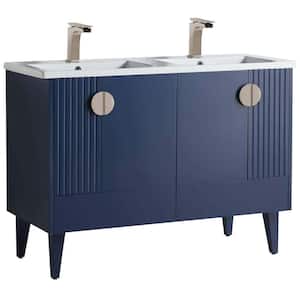 Venezian 48 in. W x 18.11 in. D x 33 in. H Bathroom Vanity Side Cabinet in Navy Blue with White Ceramic Top