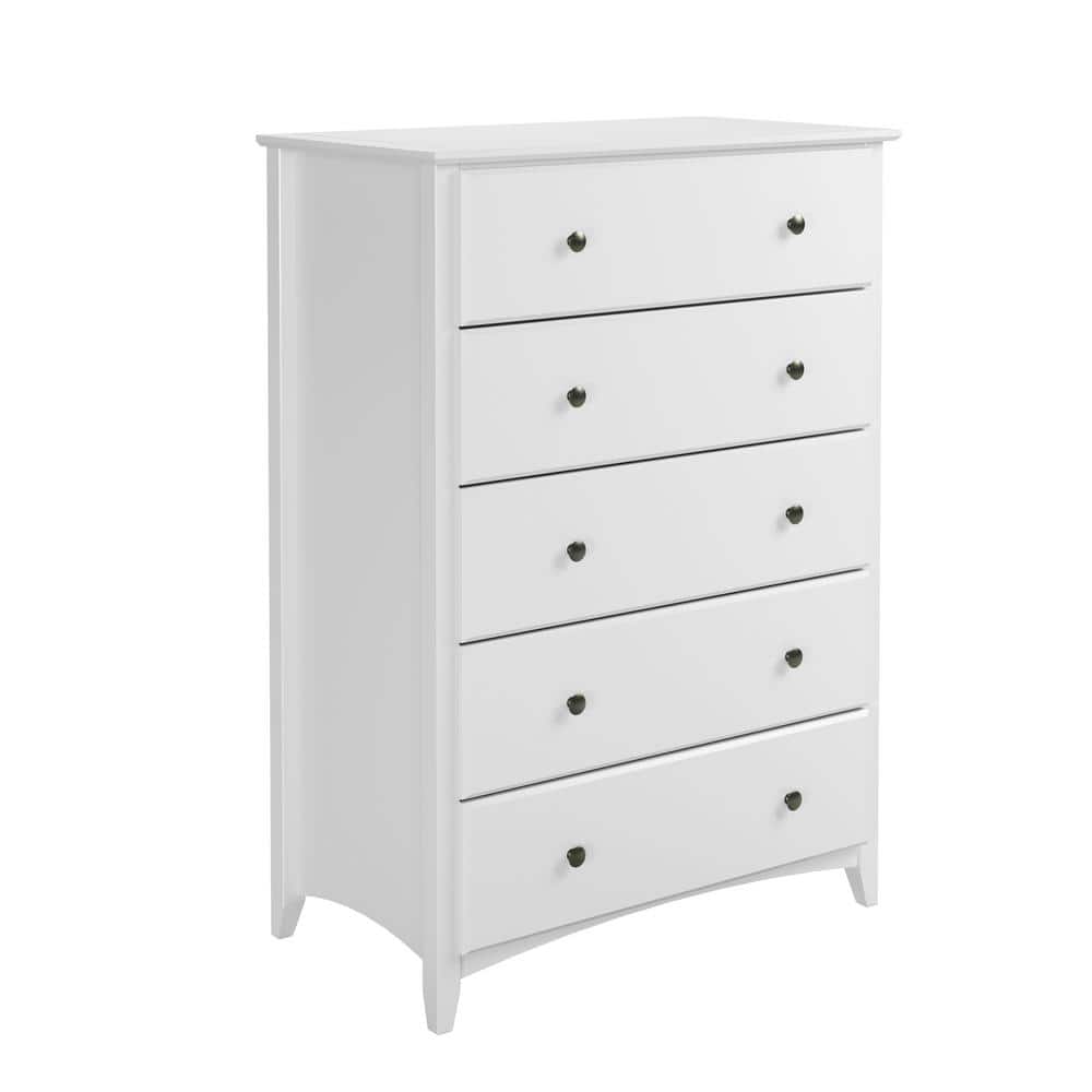 White Solid Pine 5-Drawer Shaker Style Bedroom Chest