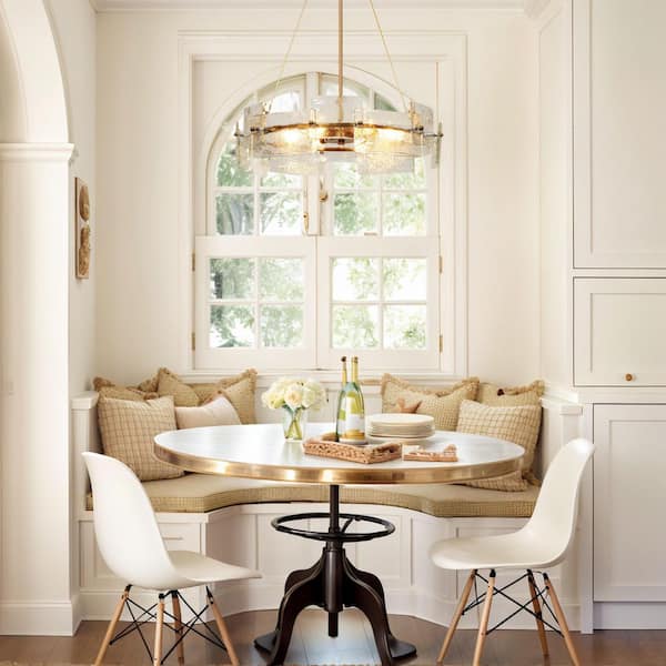 Glacera 6-Light Glass Drum Chandelier with Copper-Tone Finish, Contemporary Pendant Light for Kitchen Island or Entryway