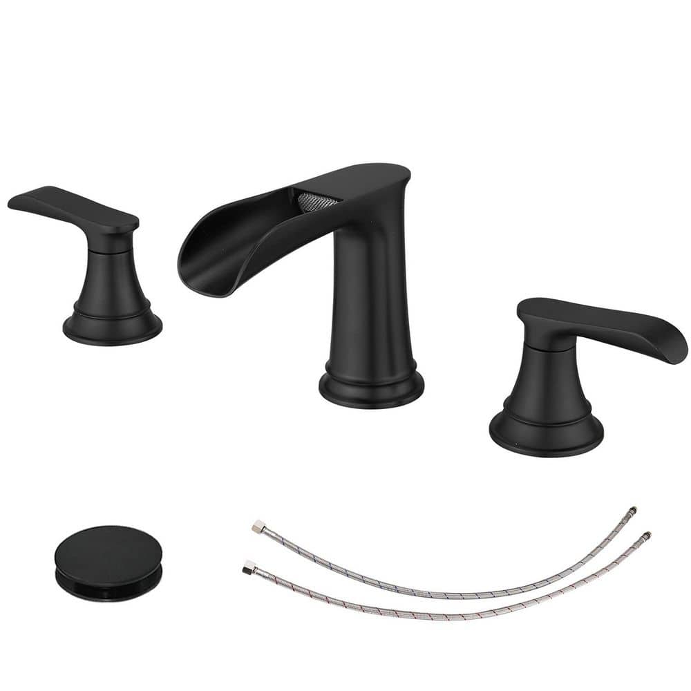4.72 in. H 8 in. Widespread Double Handle Waterfall Bathroom Faucet with Pop Up Drain in Black price history on PriceWatchPro