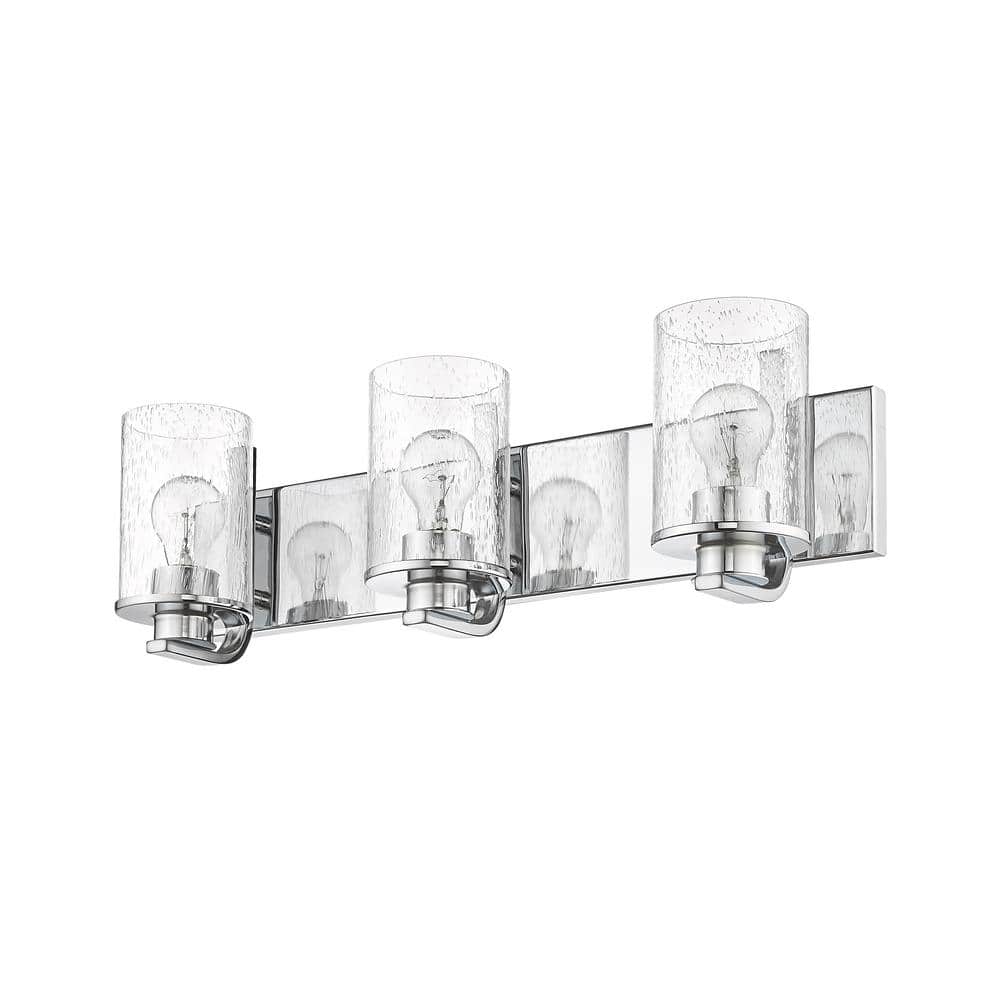 Beckett Chrome 3-Light Vanity with Clear Seedy Glass Shades