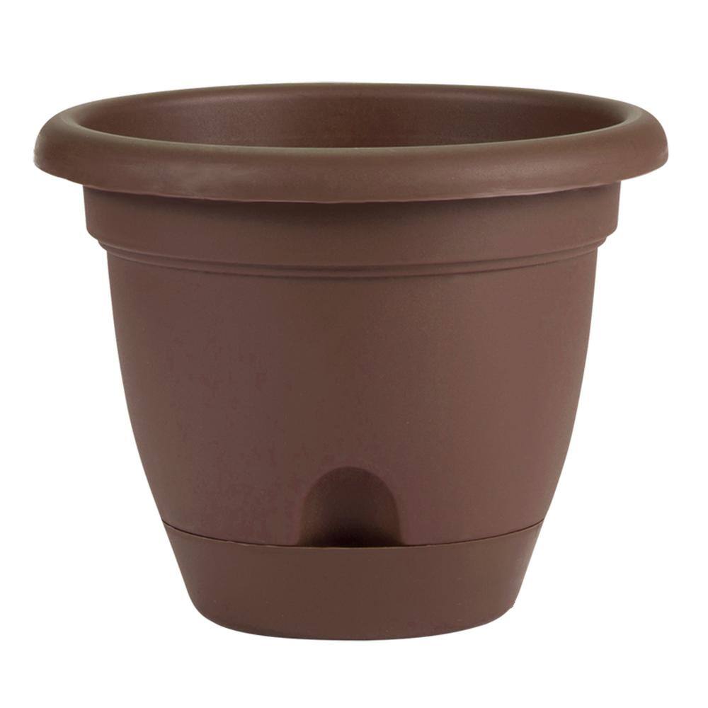 12" Chocolate Bloem Lucca Planter with Attached Tray 