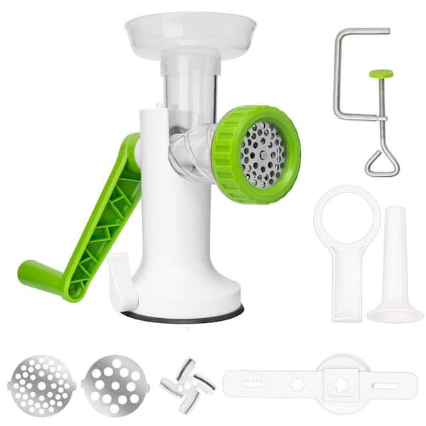 Manual Meat Grinder with Stainless Steel Blades, Sausage Stuffer, and Cookie Attachment for Home Use