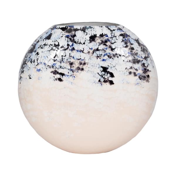 Liv & Skye 19 in. Blue Metal Round Arctic Finish Decorative Vase