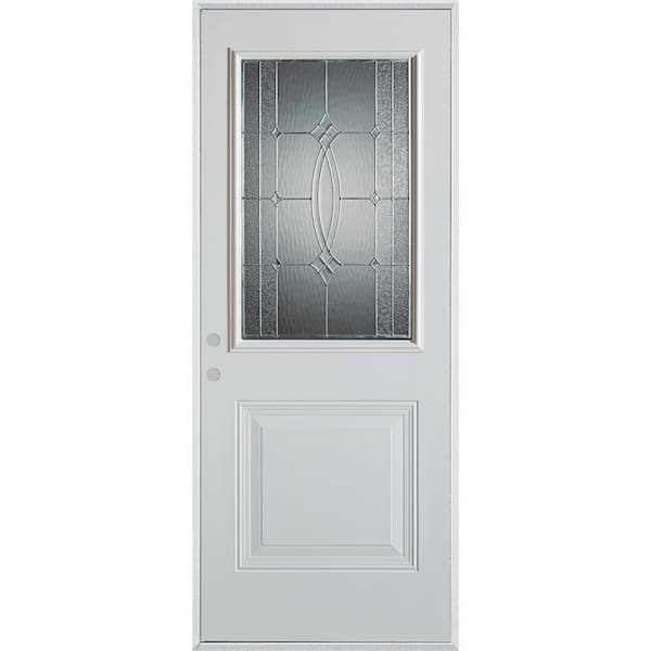 Stanley Doors 36 in. x 80 in. Diamanti Zinc 1/2 Lite 1-Panel Painted White Right-Hand Inswing Steel Prehung Front Door