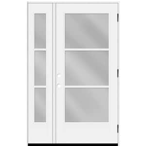 Legacy 53 in. W. x 80 in. Icon 3 Lite Modern Clear Glass LHOS Primed Fiberglass Prehung Front Door with14 in. SL