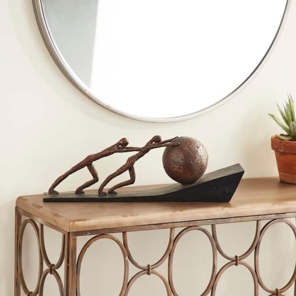 Litton Lane 5 in. x 8 in. Brown Polystone People Sculpture with Ball