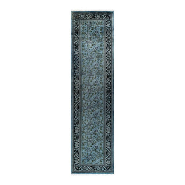 Overdyed Blue 2 ft. 7 in. x 10 ft. 1 in. Wool Indoor Area Rug