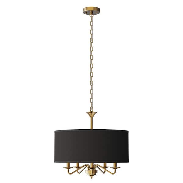 20 in. 5-Light Gold Empire Chandelier with Fabric Shades for Elegant Dining Room Lighting