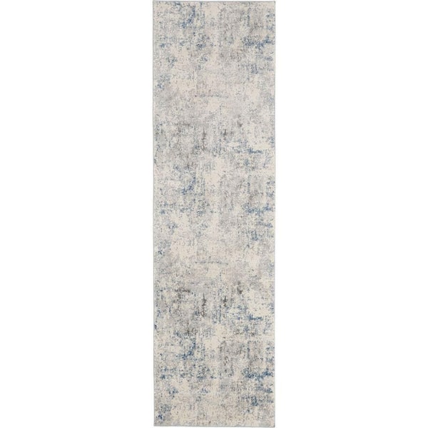 Rustic Textures Ivory/Grey-Blue 2 ft. x 8 ft. Abstract Contemporary Kitchen Runner Area Rug