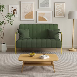 58.7 in Wide Round Arm Teddy Fabric Rectangle Modern Sofa in Green
