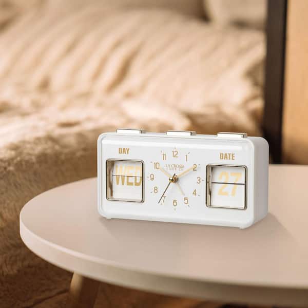 La Crosse Clock Daily Flip White Tabletop Alarm Clock with