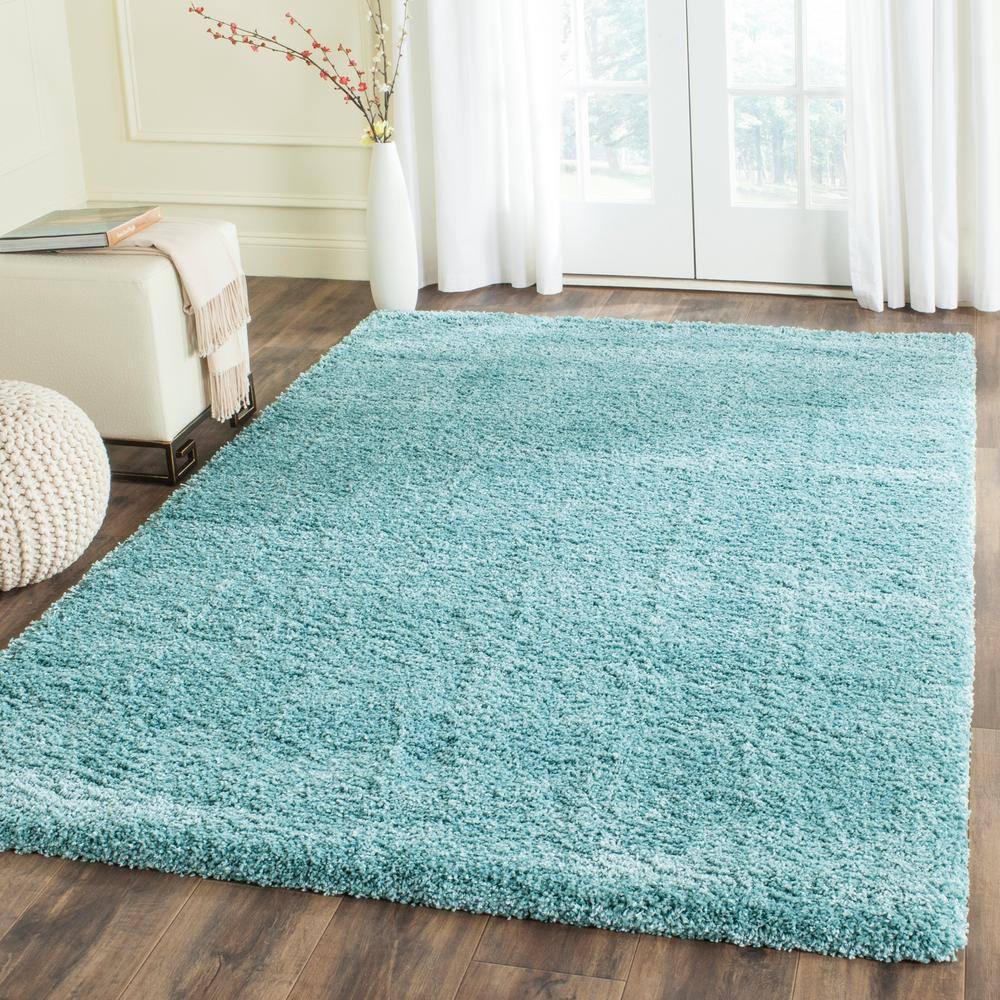 Aqua Blue Tufted Shag Rectangular Rug, 10' x 14', Easy Care Handmade