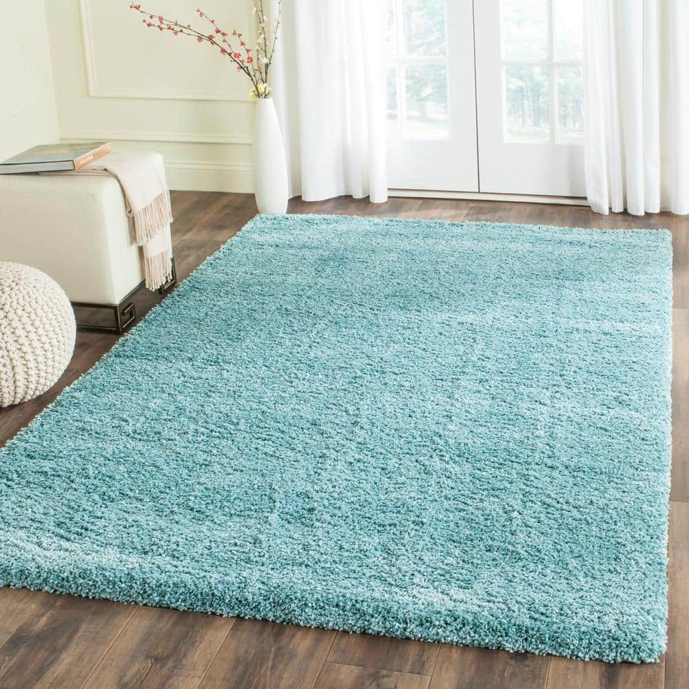 Aqua Blue High Pile Square Shag Area Rug