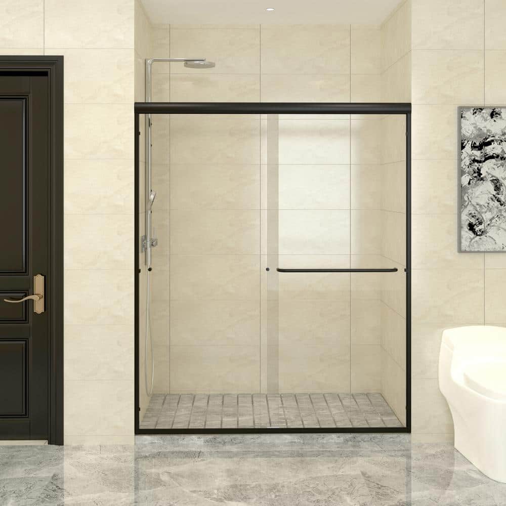 60 in. W x 72 in. H Double Sliding Framed Shower Door in Black with Transparent Glass price history on PriceWatchPro