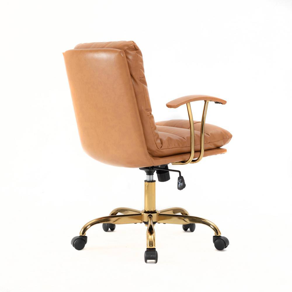 Saddle Brown Leather Swivel Executive Office Chair with Metal Base