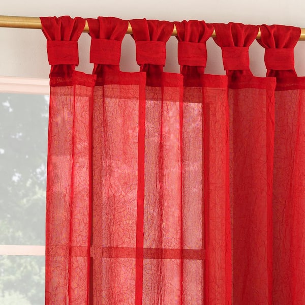 Krista Holiday Twist Tab Holiday Red Polyester 51 in. W x 96 in. L Tab Top Sheer Curtain (Single Panel)