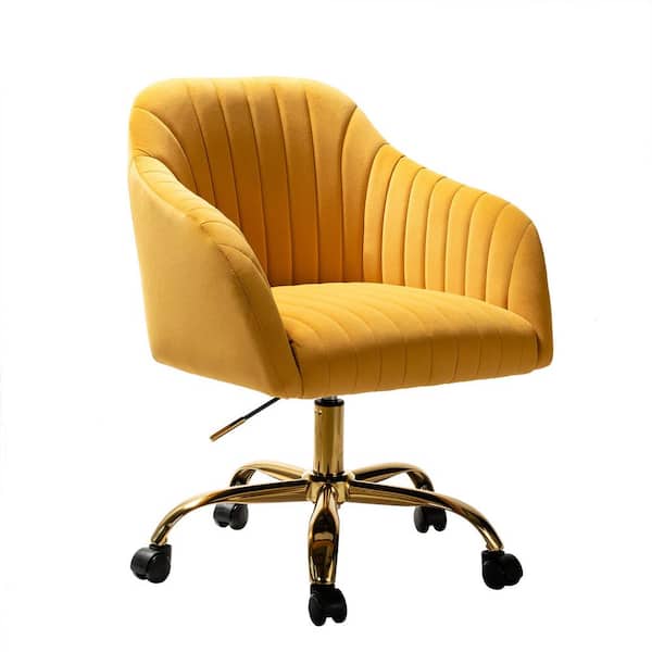 JAYDEN CREATION Sinda Modern Mustard Velvet Swivel and Adjustable Task Chair with Gold Base