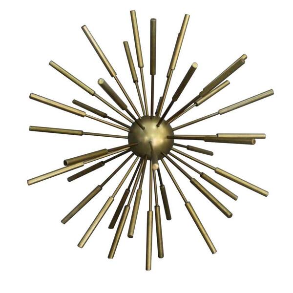 Benjara Brass 10 in. Metal Decor Spike Decorative Sputnik with Pipe Ends