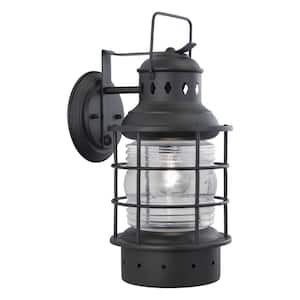 Hyannis 1 Light Black Coastal Lantern Cylinder Outdoor Wall Lantern Clear Glass