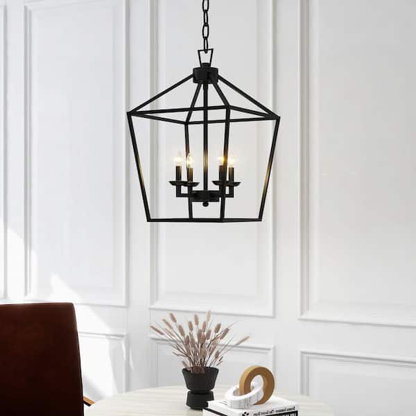 Pia Ricco 4-Light Matte Black Cage Lantern for Kitchen Entrance