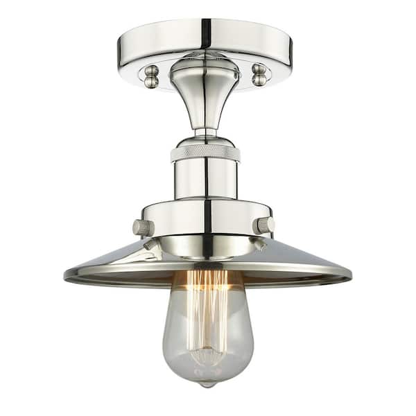 Edison 8 in. 1-Light Polished Nickel Traditional Semi-Flush Mount